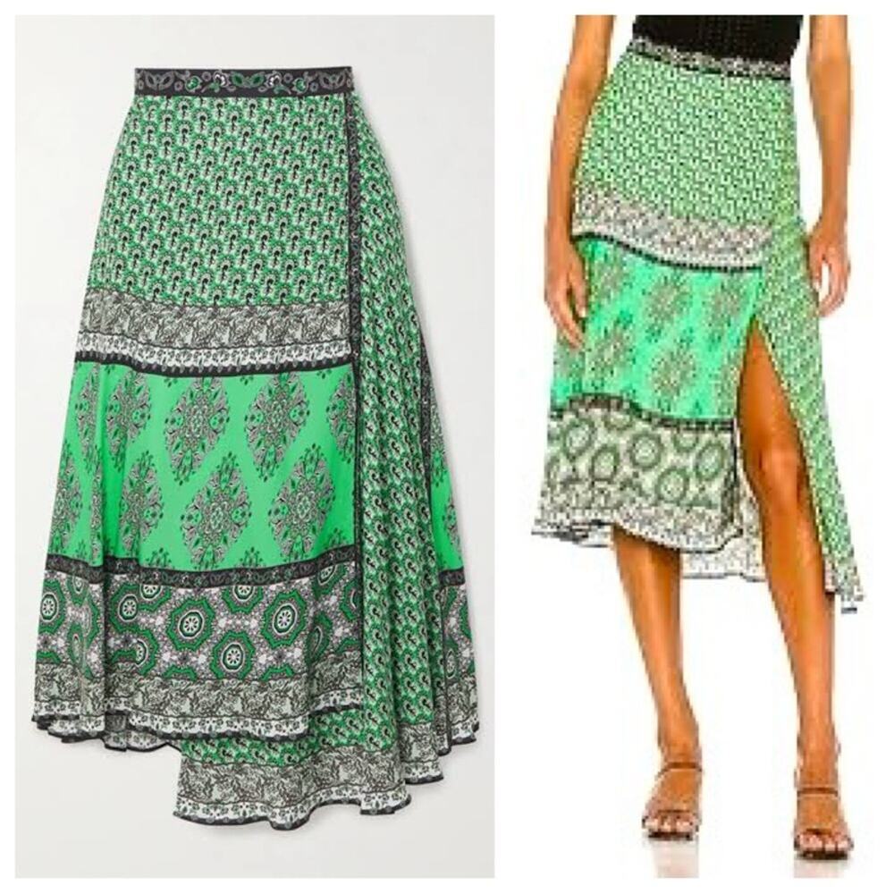 NWT Alice + Olivia Nanette Skirt Boho Romance Jade Multi Floral Midi Size 10